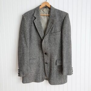 Harris Tweed‎ vtg black white herringbone wool men's sport coat jacket